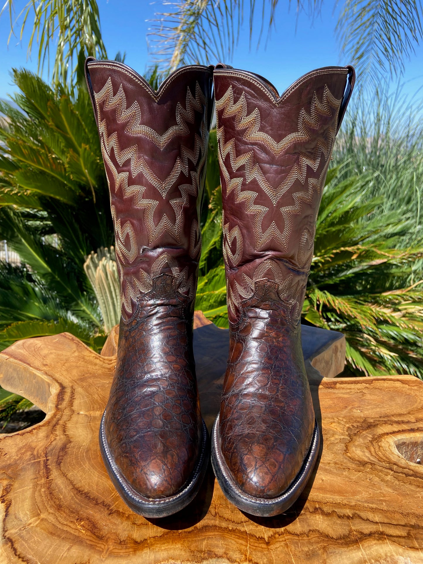 Justin Bias Cut American Alligator Cowboy Boots 9.5 D