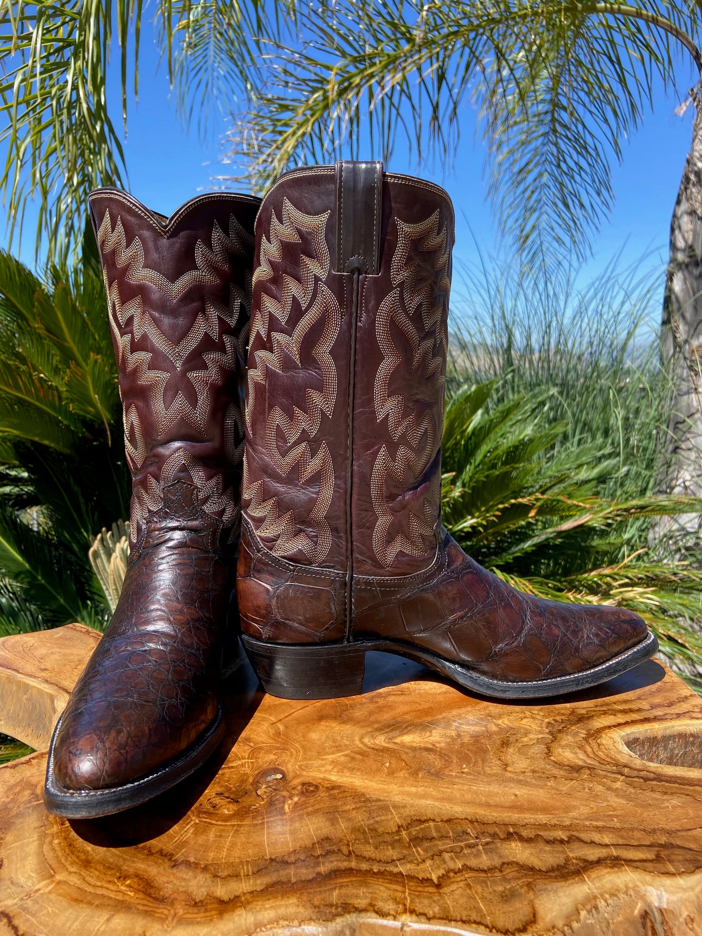 Justin Bias Cut American Alligator Cowboy Boots 9.5 D