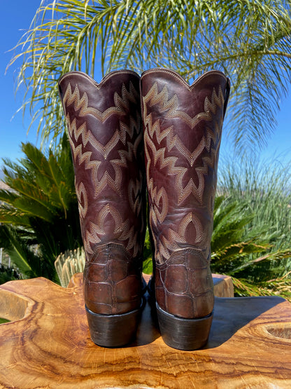 Justin Bias Cut American Alligator Cowboy Boots 9.5 D