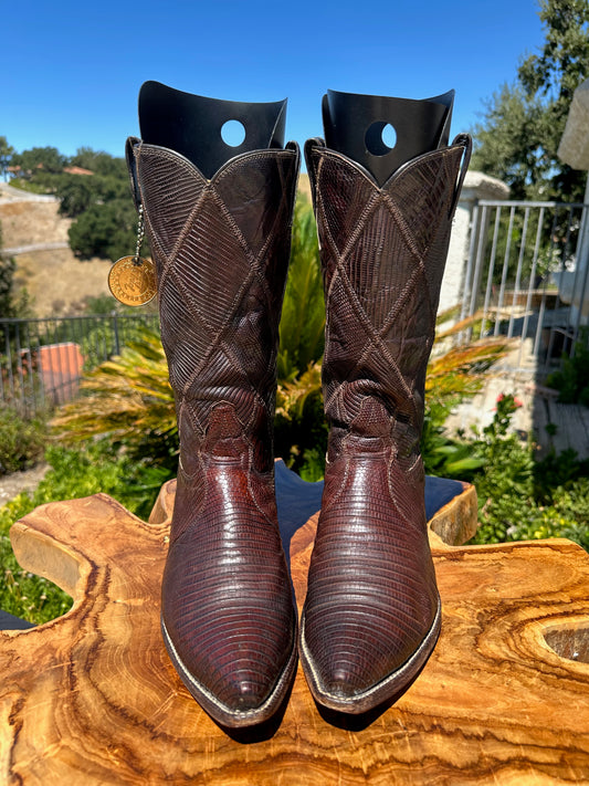 Vintage Tony Lama Full Teju Lizard Cowboy Boots 8 D