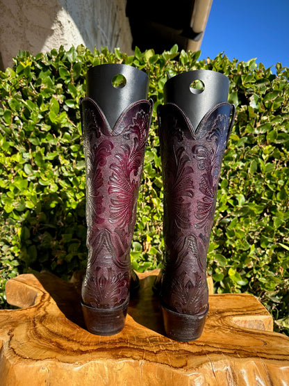 Lucchese Black Cherry Kents Hand Tooled Cowboy Boots size 7.5 D