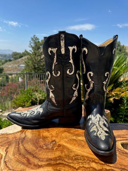 Rios of Mercedes Python Inlay Cowboy Boots size 8.5 D w/ 34 in belt