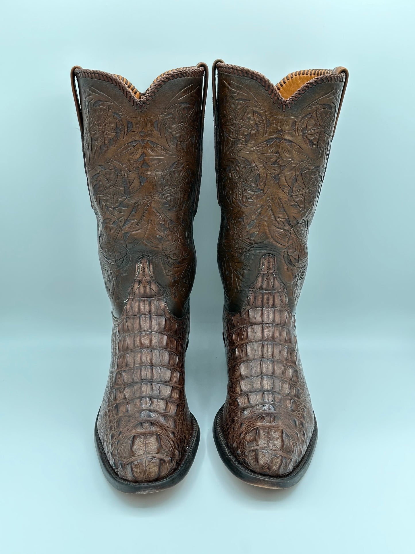 Lucchese Custom Hand Tooled American Alligator Cowboy Boots size 10 D