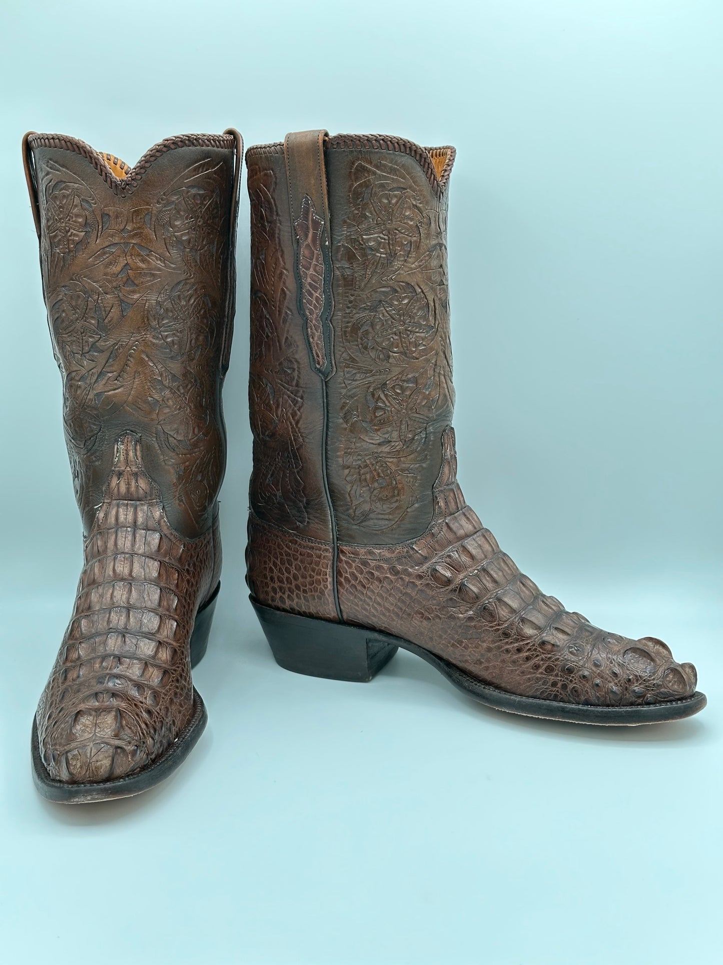 Lucchese Custom Hand Tooled American Alligator Cowboy Boots size 10 D