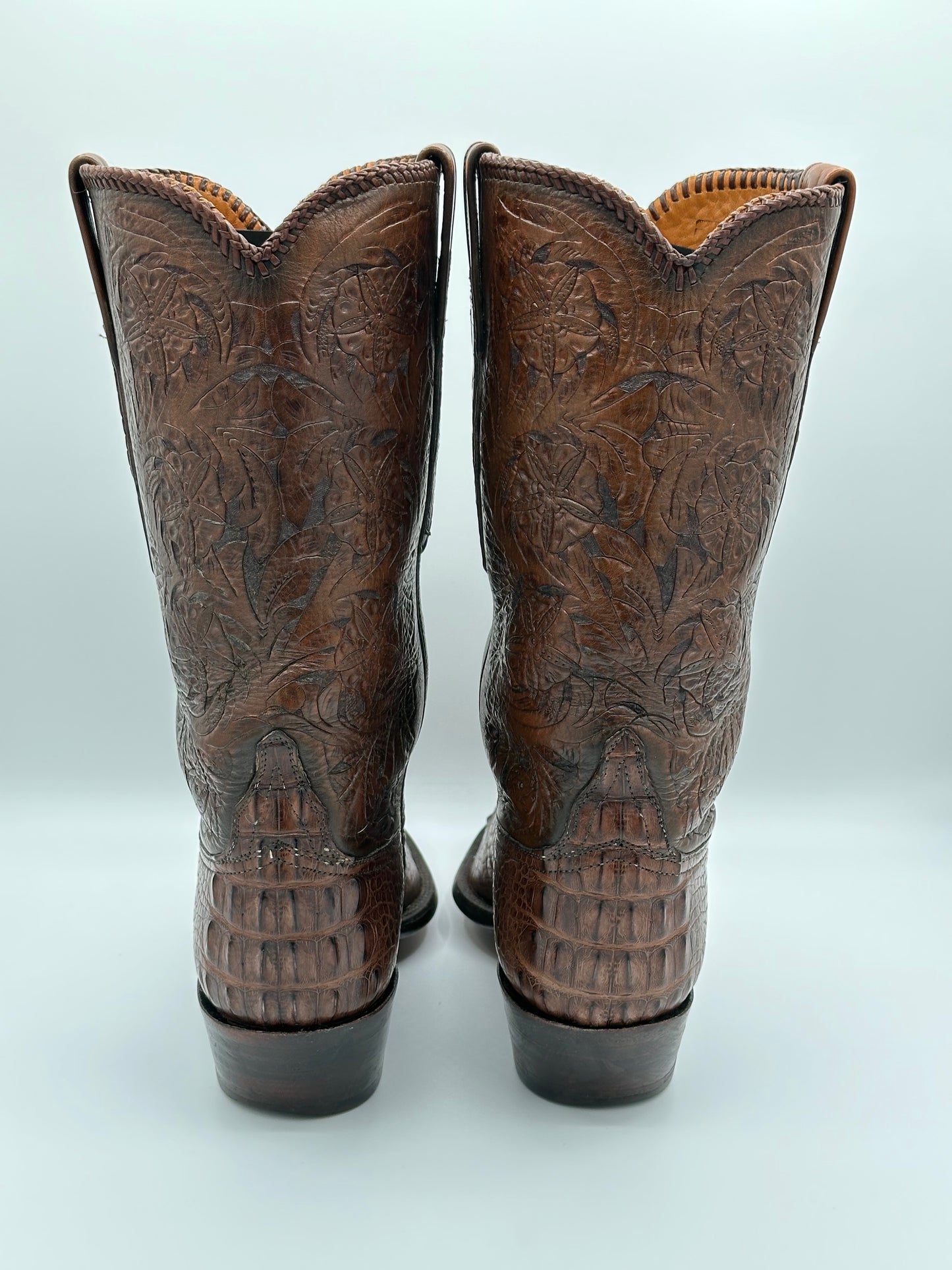 Lucchese Custom Hand Tooled American Alligator Cowboy Boots size 10 D