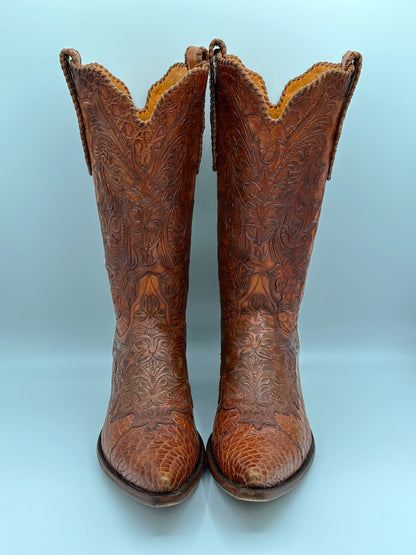 Stallion Custom Full Alligator and Hand Tooled Cowboy Boots size 11.5 D