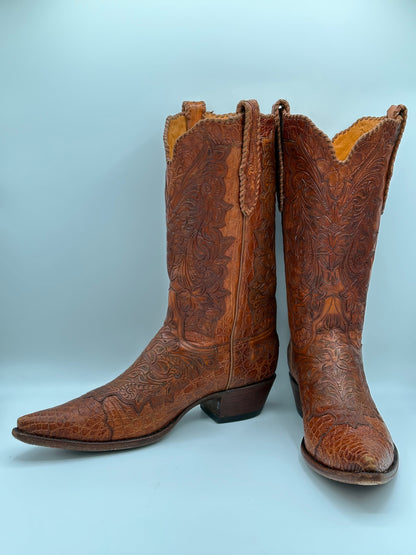 Stallion Custom Full Alligator and Hand Tooled Cowboy Boots size 11.5 D