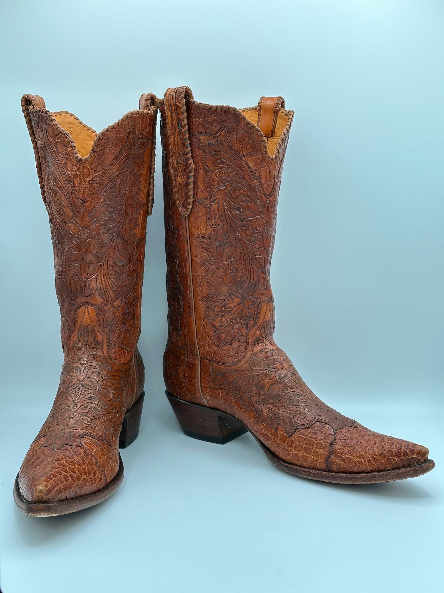 Stallion Custom Full Alligator and Hand Tooled Cowboy Boots size 11.5 D