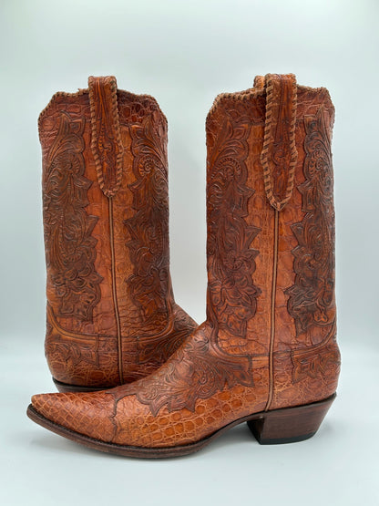 Stallion Custom Full Alligator and Hand Tooled Cowboy Boots size 11.5 D