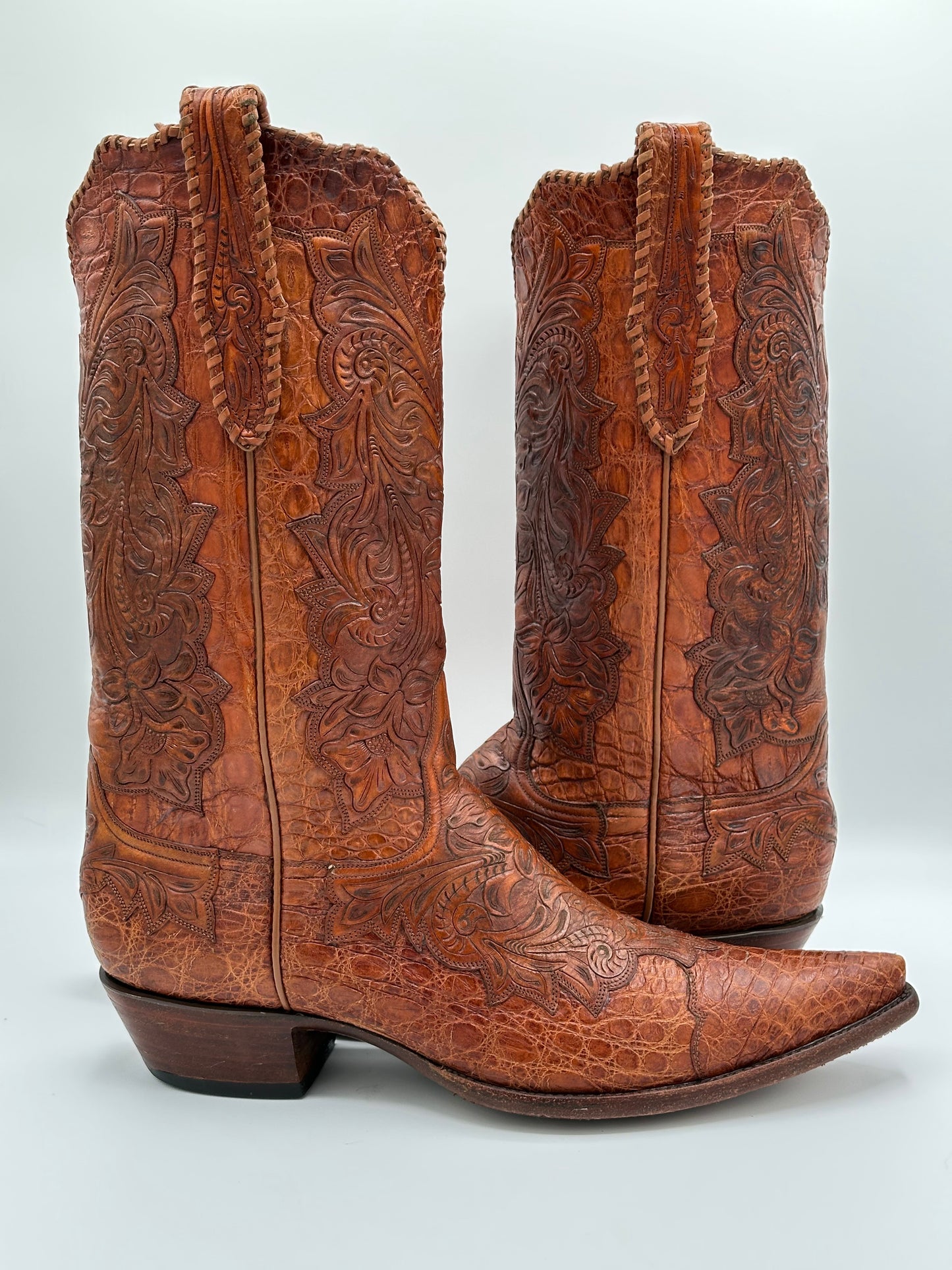 Stallion Custom Full Alligator and Hand Tooled Cowboy Boots size 11.5 D