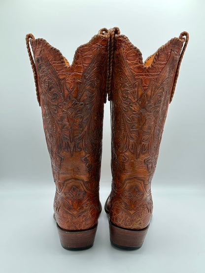 Stallion Custom Full Alligator and Hand Tooled Cowboy Boots size 11.5 D