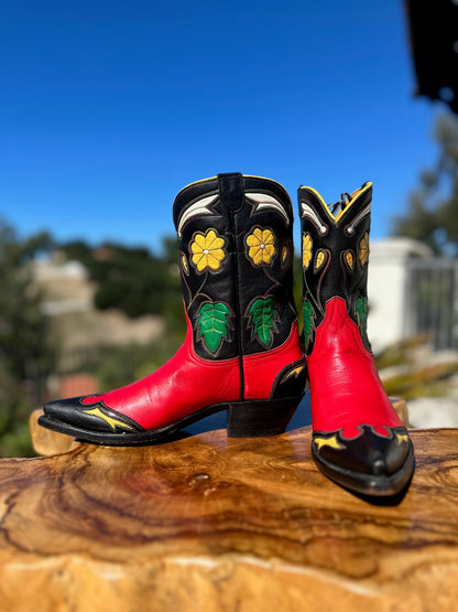 Stallion Custom Red Floral Peewee Cowgirl Boots size 6 B