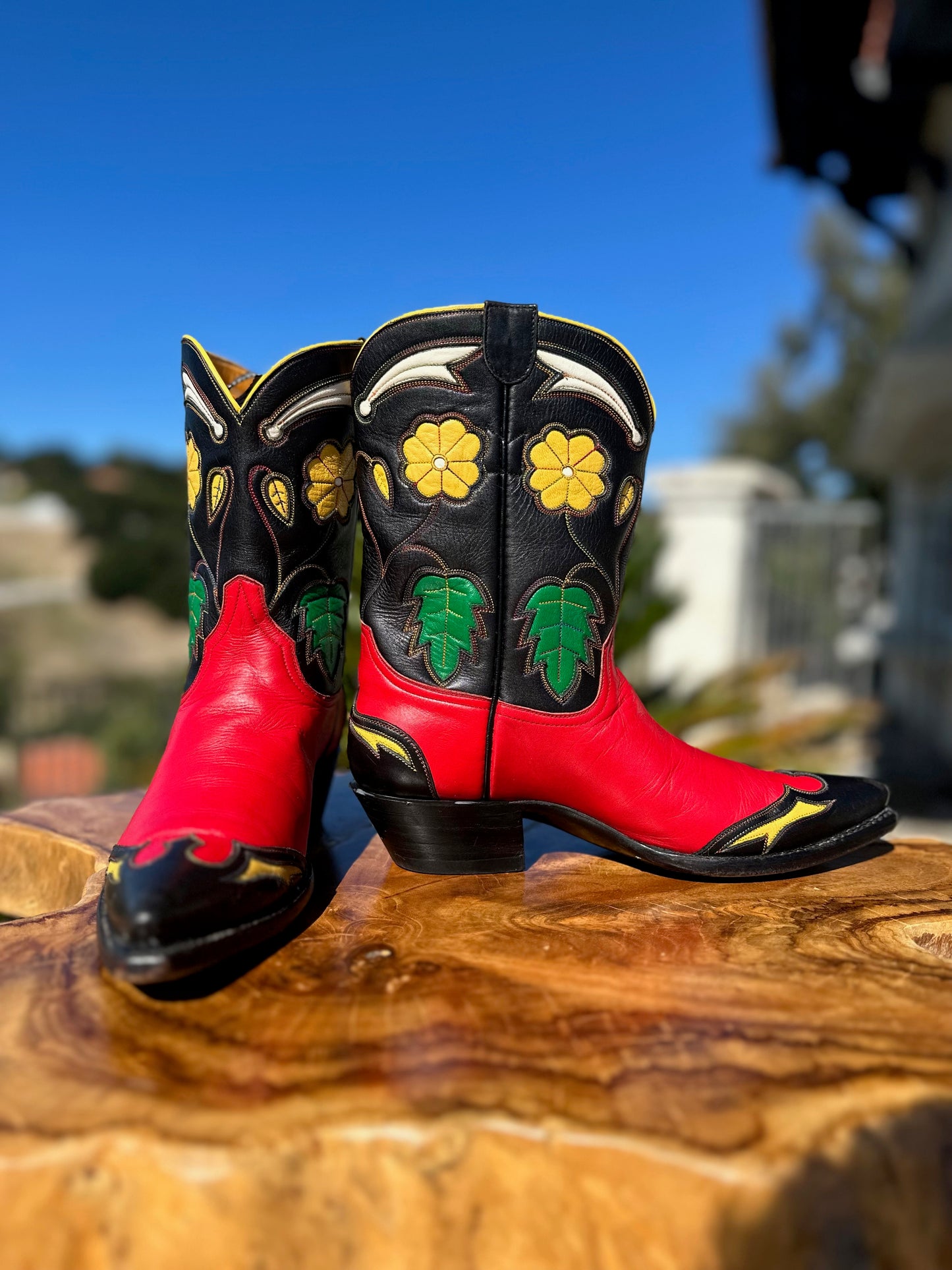 Stallion Custom Red Floral Peewee Cowgirl Boots size 6 B