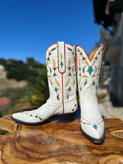 Stallion Custom White Cowgirl Boots size 6 B