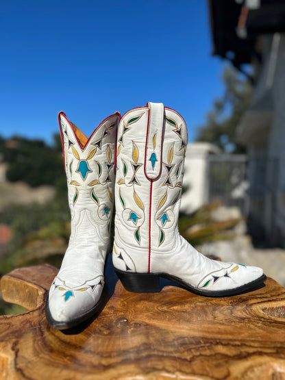 Stallion Custom White Cowgirl Boots size 6 B