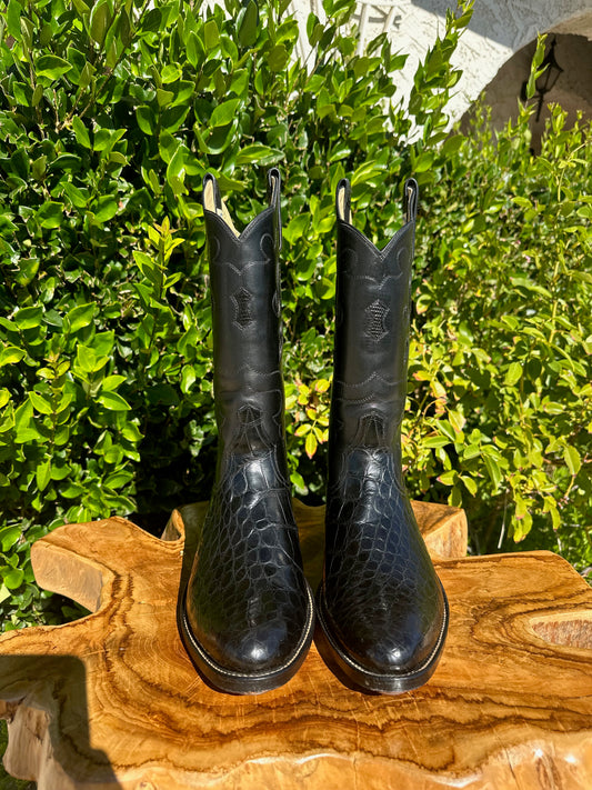 Vintage Palace Boot Shop Bias Cut American Alligator Cowboy Boots size 9.5 D w/ Lizard Inlay