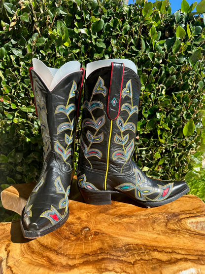 Longhorn Custom Stitched Cowgirl Boots size 8.5 B