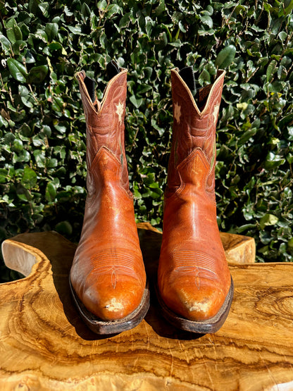 1940's Justin Shorty Inlaid Flowers Cowboy Boots size 9.5 D