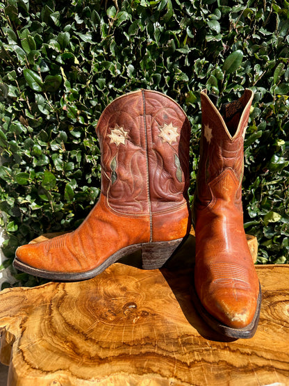 1940's Justin Shorty Inlaid Flowers Cowboy Boots size 9.5 D