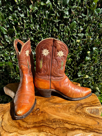 1940's Justin Shorty Inlaid Flowers Cowboy Boots size 9.5 D