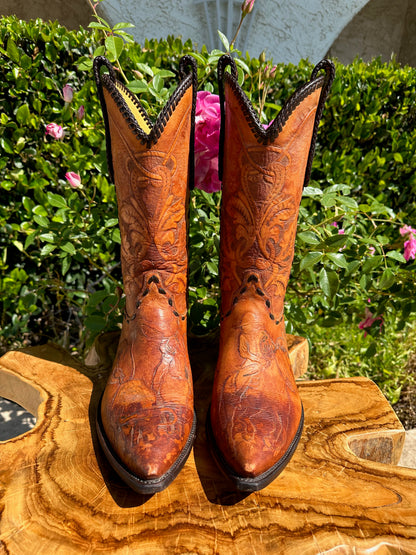 FALCONHEAD/TRES OUTLAWS CUSTOM HAND TOOLED COWBOY BOOTS SIZE 13.5 D