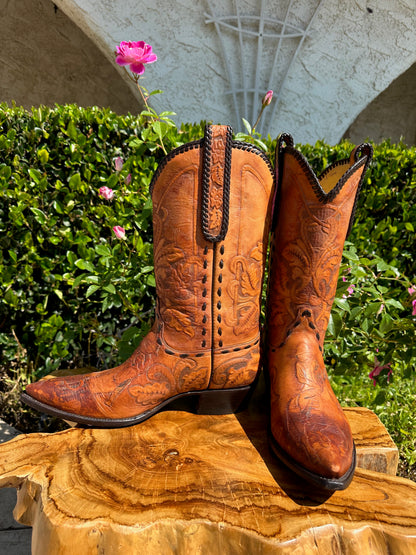 FALCONHEAD/TRES OUTLAWS CUSTOM HAND TOOLED COWBOY BOOTS SIZE 13.5 D