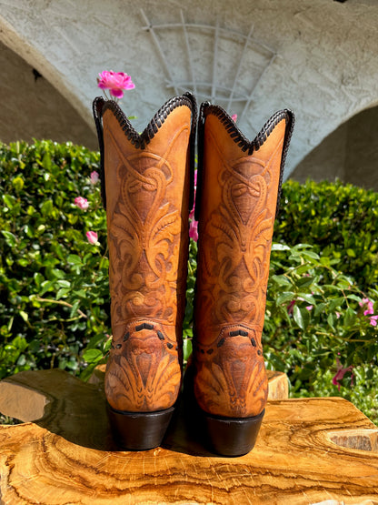 FALCONHEAD/TRES OUTLAWS CUSTOM HAND TOOLED COWBOY BOOTS SIZE 13.5 D