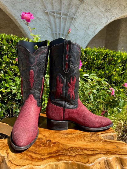 LOVELESS CUSTOM RED SUEDED HIPPO COWBOY BOOTS SIZE 10.5 D