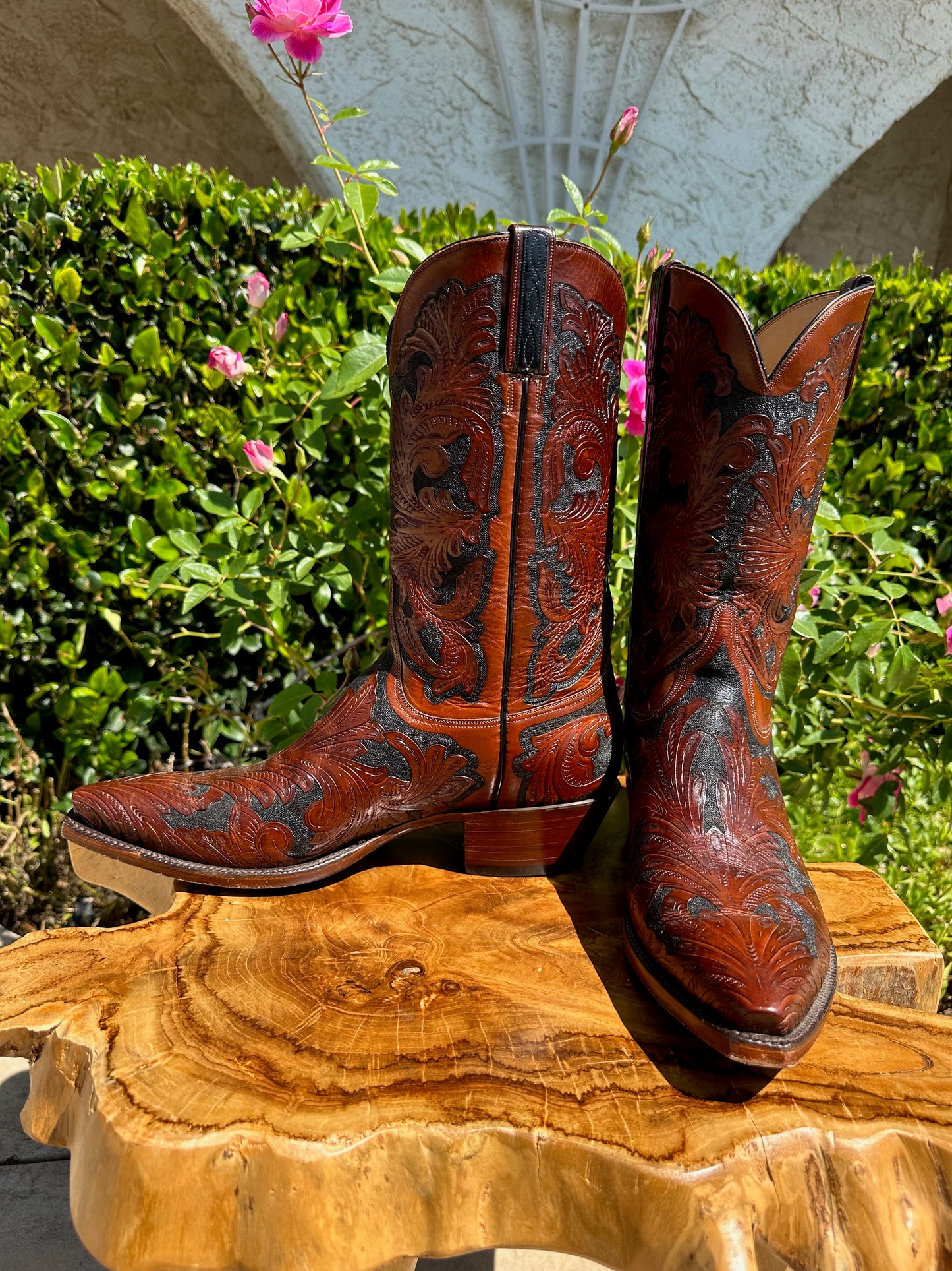 Lucchese HAND TOOLED Kents Cowboy Boots size 12 D