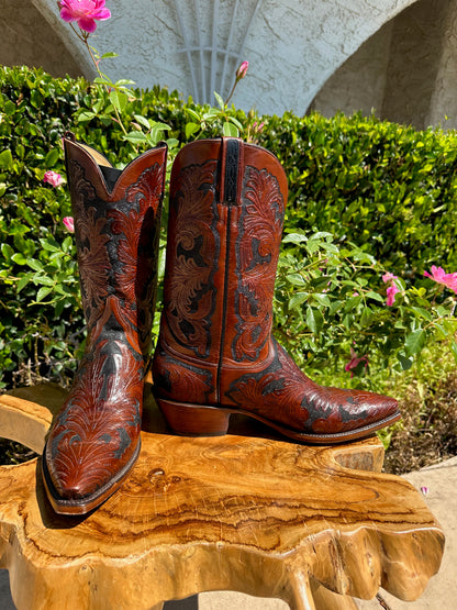 Lucchese HAND TOOLED Kents Cowboy Boots size 12 D