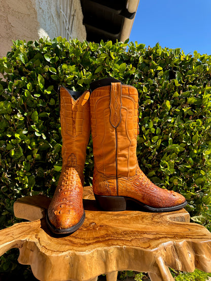 Loveless Custom Headcut Caiman Cowboy Boots w/ Caiman Tail Collars size 9 D