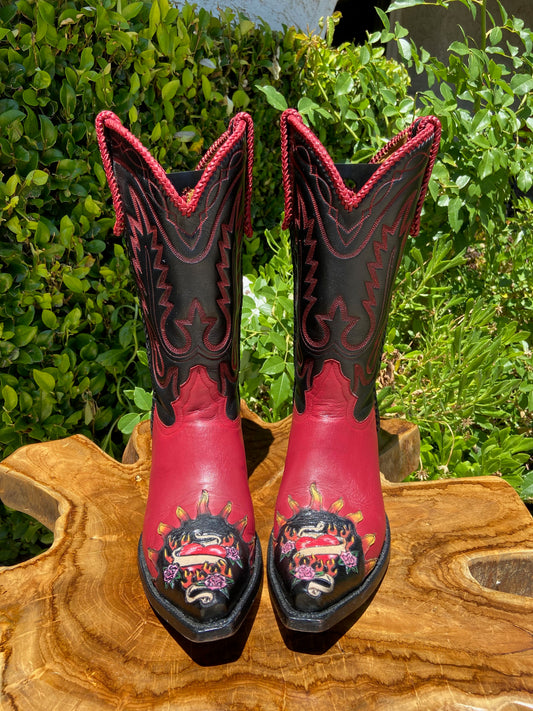 Liberty Hand Tooled Custom Cowgirl Boots 9.5 B